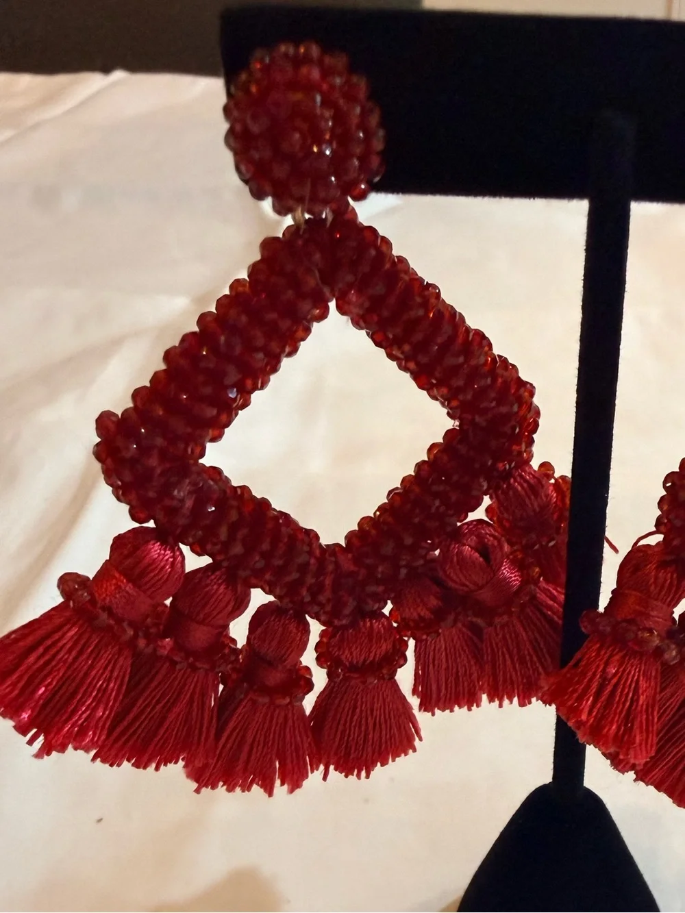 BaubleBar Red Beaded Tassel Statement Earrings
